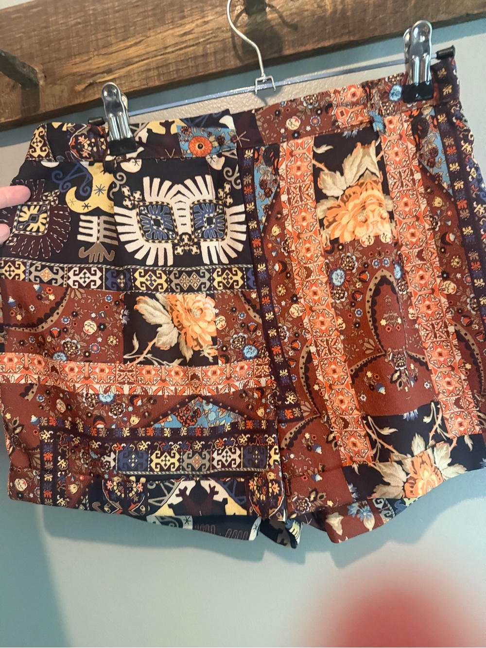 Topshop Rust and Navy Patchwork Floral Shorts